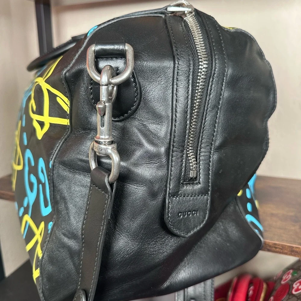 Authentic Gucci Ghost Black and Yellow Graphic Duffel Bag